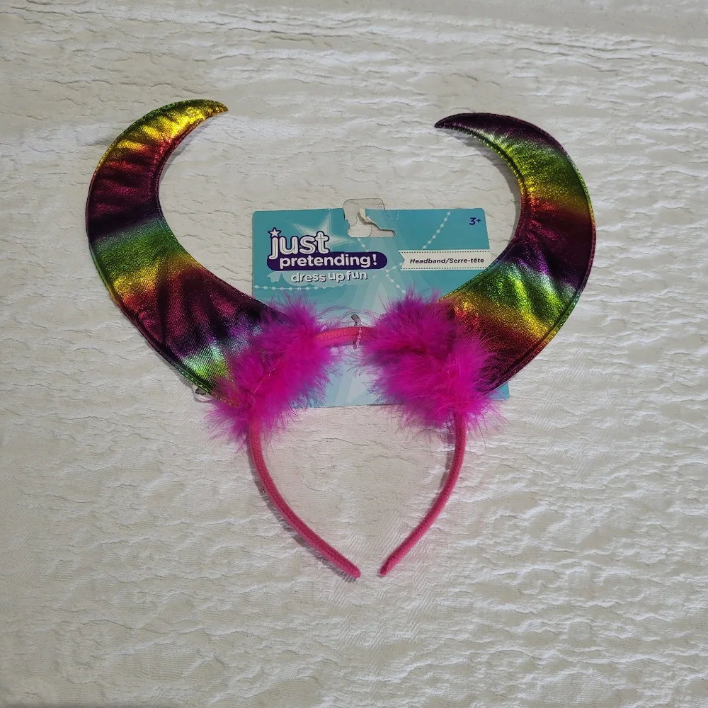 Rainbow Devil Horns Faux Fur Metallic Costume Padded Headband